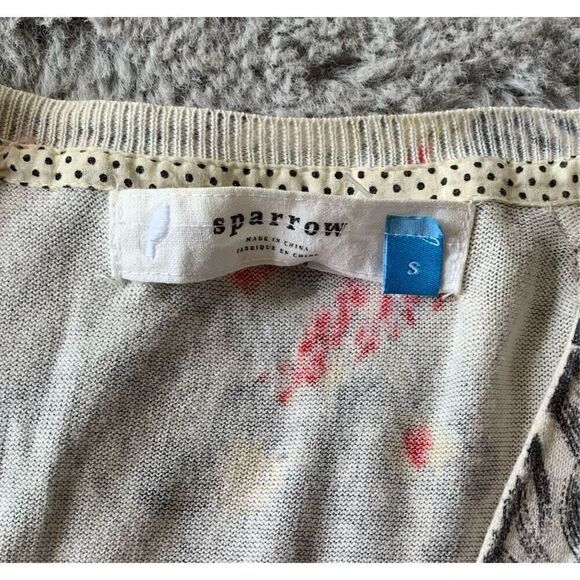 38 SPARROW ANTHROPOLOGIE gray FLORAL Pima cotton RUFFLE OPEN CARDIGAN SWEATER - Picture 5 of 10